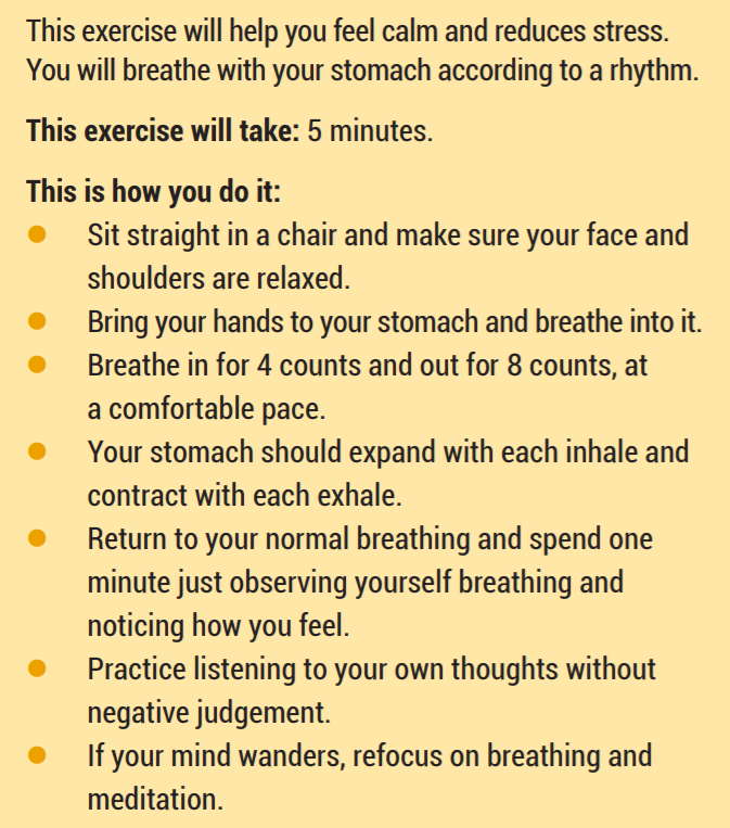  <b> A Mindful Breathing Relaxation activity.Courtesy: iSupport from WHO, a training and support manual for carers of people with dementia</b>  
