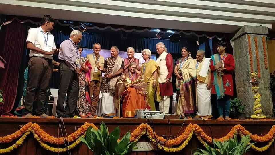 <b>Rajam being felicitated at her book release</b>