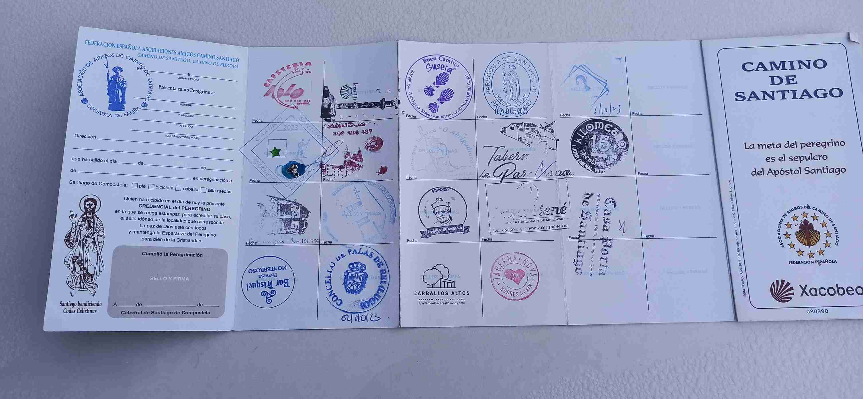The Camino Passport with the stamps collected along the trail (Photo Credit: Sudha Mahalingam)